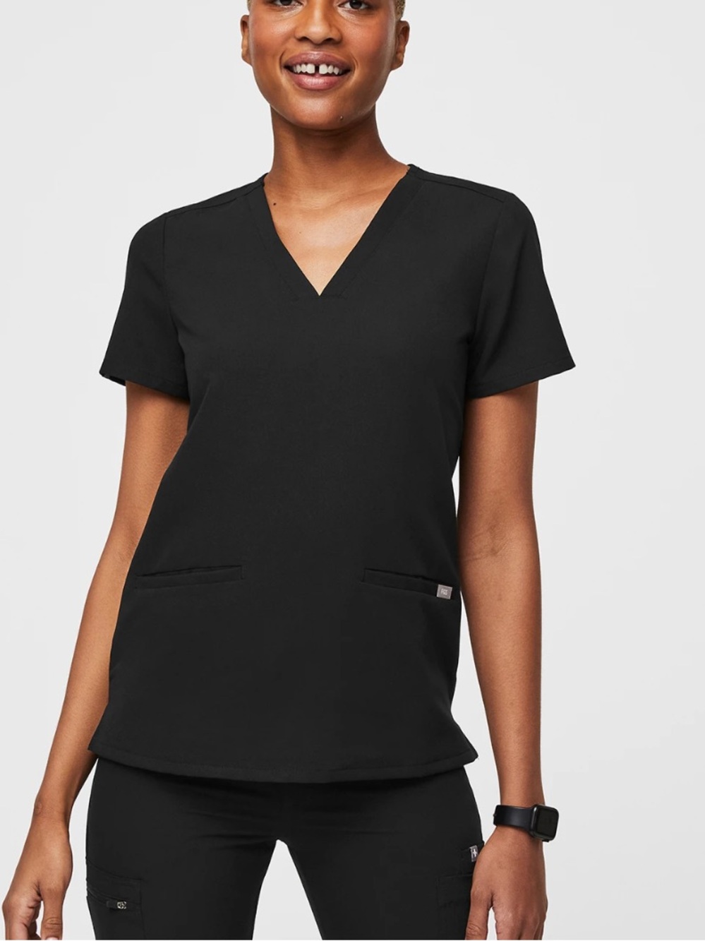 Figs Black V-Neck Short Sleeve Scrub Top